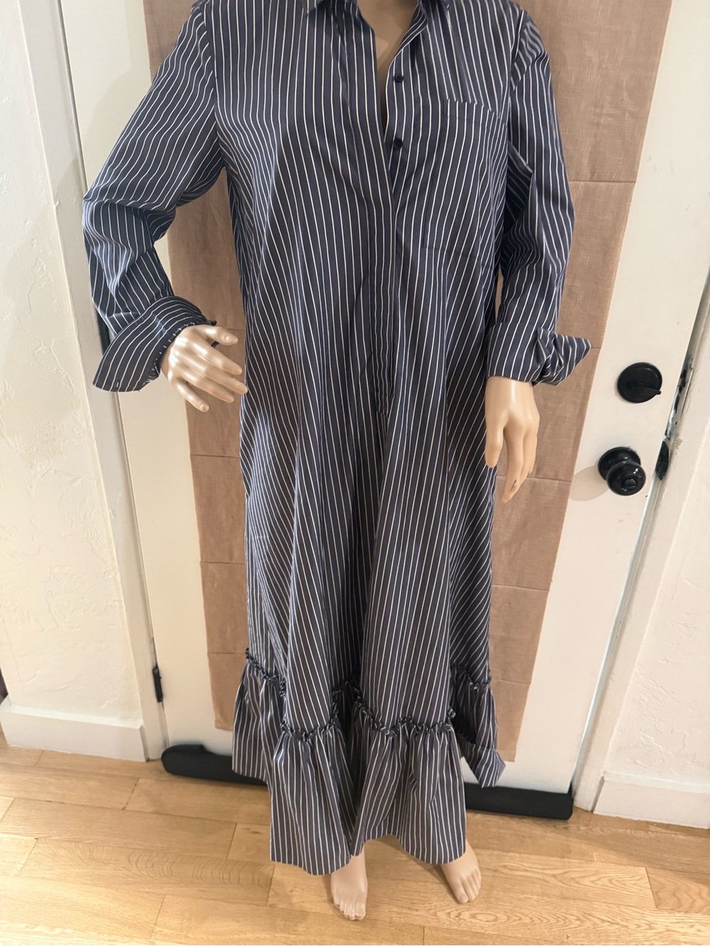 MaxMara Navy and White Pinstripe Shirt Dress